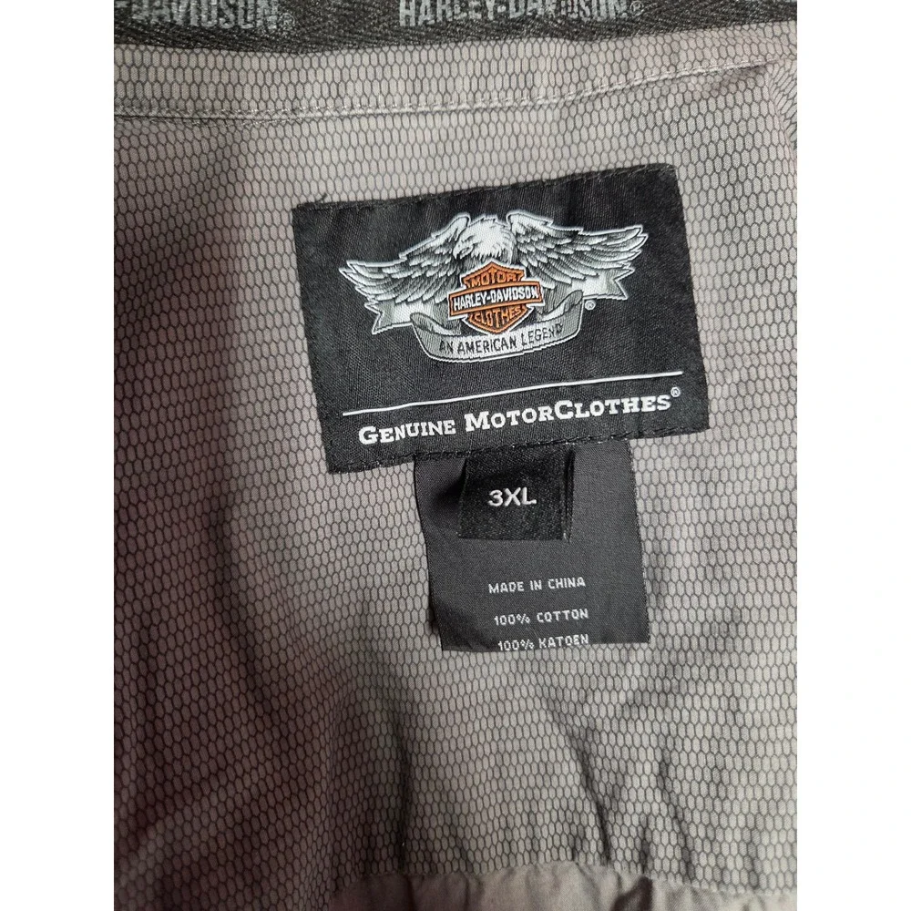 Harley-Davidson Mens 3XL Grey HDMC Embroidered Short Sleeve Button Up Shirt